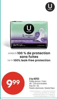 Pharmaprix U by KOTEX Liners (80 - 129) or serviettes Pads (24 - 44) offer