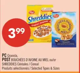 Pharmaprix PC Granola, POST or SHREDDIES Cereal offer