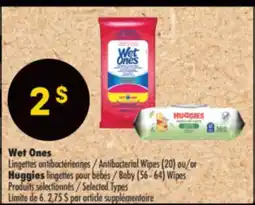Pharmaprix Wet Ones Antibacterial Wipes (20) or Huggies Baby (56 - 64) Wipes offer