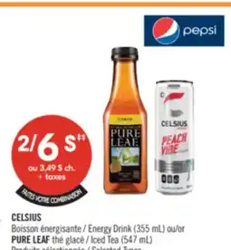 Pharmaprix CELSIUS Energy Drink (355 mL) or PURE LEAF Iced Tea (547 mL) offer
