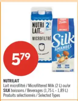 Pharmaprix NUTRILAIT Microfiltered Milk (2 L) or SILK Beverages (1,75 L - 1,89 L) offer