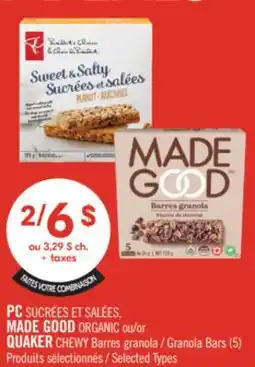 Pharmaprix PC SUCRÉES ET SALÉES, MADE GOOD ORGANIC or QUAKER CHEWY Granola Bars (5) offer