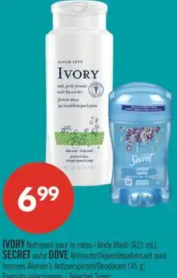 Pharmaprix IVORY Body Wash (621 mL), SECRET or DOVE Women's Antiperspirant/Deodorant (45 g) offer