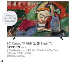 The Brick Hisense 65 Canvas QLED 4K HDR10 Dolby Vision 144Hz Google Smart TV (65S7N) offer
