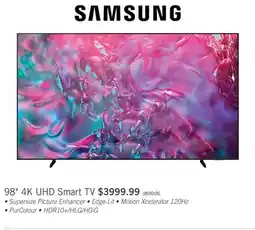 The Brick Samsung 98 4K UHD Edge Lit Dynamic Crystal Colour HDR10 120Hz Smart TV (UN98DU9000FXZC) offer
