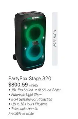 The Brick JBL PartyBox Stage 320 240W JBL Pro Sound Wireless Party Speaker (JBLPBSTAGE320AM) offer