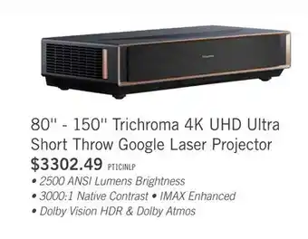 The Brick 80 - 150 Trichroma 4K UHD Ultra Short Throw Google Laser Projector offer
