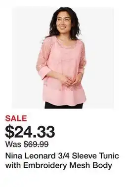 TSC Stores Nina Leonard 3/4 Sleeve Tunic with Embroidery Mesh Body offer