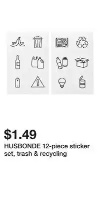 IKEA HUSBONDE 12-piece sticker set, trash & recycling offer