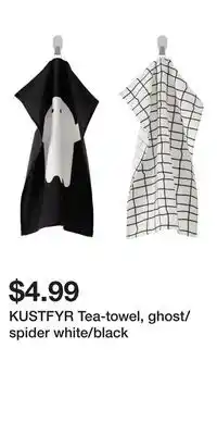IKEA KUSTFYR Tea-towel, ghost/spider white/black offer