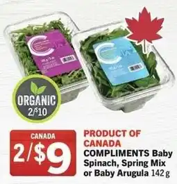 IGA Compliments baby spinach and spring mix or baby arugula offer