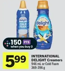 IGA INTERNATIONAL DELIGHT Creamers or Cold Foam offer
