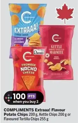 IGA Compliments extraaa! flavour potato chips and kettle chips or flavoured tortilla chips offer