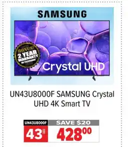 2001 Audio Video UN43U8000F SAMSUNG Crystal UHD 4K Smart TV offer