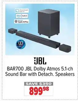 2001 Audio Video BAR700 JBL Dolby Atmos 5.1-ch Sound Bar with Detach. Speakers offer