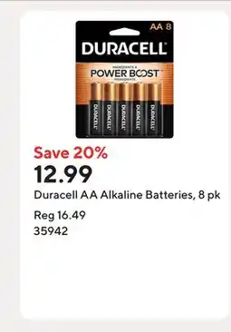 Staples Duracell AA Alkaline Batteries, 8 pk offer