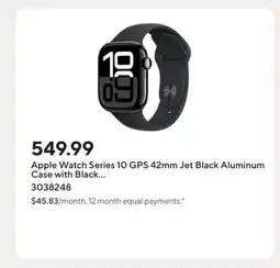 Staples Apple Watch Series 10 GPS 42mm Jet Black Aluminum Case with Black Sport Band - S/M offer