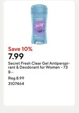Staples Secret Fresh Clear Gel Antiperspirant & Deodorant for Women - 73 g - Lavender offer