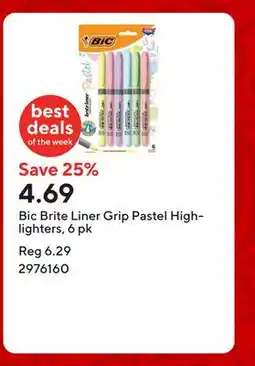 Staples Bic Brite Liner Grip Pastel Highlighters, 6 pk offer