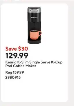 Staples Keurig K-Slim Single Serve K-Cup Pod Coffee Maker offer