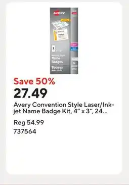 Staples Avery Convention Style Laser/Inkjet Name Badge Kit, 4 x 3, 24 Pack, (74465) offer