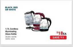 Visions Electronics 1.7L Cordless Illuminating Glass Kettle offer
