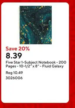 Staples Five Star 1-Subject Notebook - 200 Pages - 10-1/2 x 8 - Fluid Galaxy offer