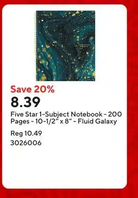 Staples Five Star 1-Subject Notebook - 200 Pages - 10-1/2 x 8 - Fluid Galaxy offer