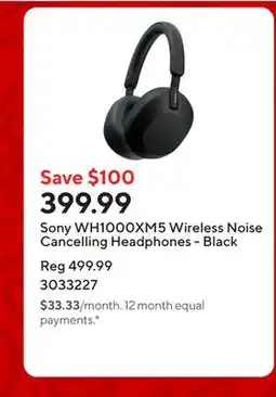 Staples Sony WH1000XM5 Wireless Noise Cancelling Headphones - Black offer