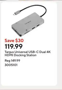 Staples Targus Universal USB-C Dual 4K HDMI Docking Station offer