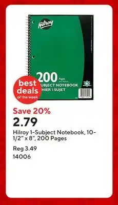 Staples Hilroy 1-Subject Notebook, 10-1/2 x 8, 200 Pages offer