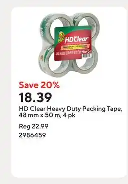 Staples HD Clear Heavy Duty Packing Tape, 48 mm x 50 m, 4 pk offer