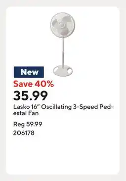 Staples Lasko 16 Oscillating 3-Speed Pedestal Fan offer