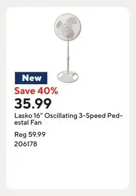 Staples Lasko 16 Oscillating 3-Speed Pedestal Fan offer