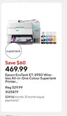 Staples Epson EcoTank ET-3950 Wireless All-in-One Colour Supertank Printer – White offer