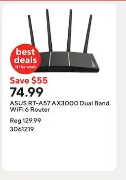 Staples ASUS RT-A57 AX3000 Dual Band WiFi 6 Router offer
