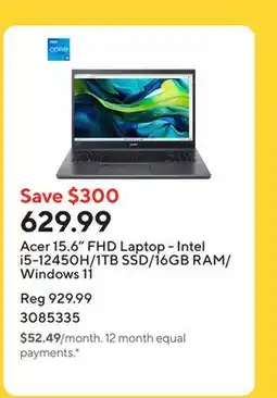 Staples Acer 15.6 FHD Laptop - Intel i5-12450H/1TB SSD/16GB RAM/Windows 11 offer
