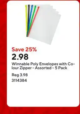 Staples Winnable Poly Envelopes with Colour Zipper - Assorted - 5 Pack offer