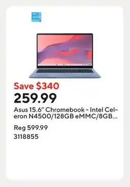 Staples Asus 15.6 Chromebook - Intel Celeron N4500/128GB eMMC/8GB RAM/Chrome OS offer