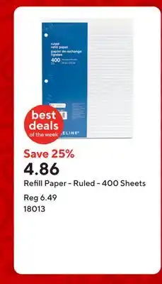 Staples Refill Paper - Ruled - 400 Sheets offer