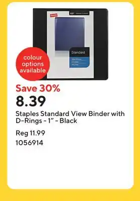 Staples Staples Standard View Binder with D-Rings - 1 - Black offer