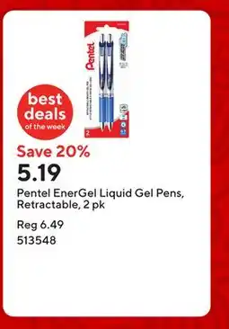 Staples Pentel EnerGel Liquid Gel Pens, Retractable, 2 pk offer