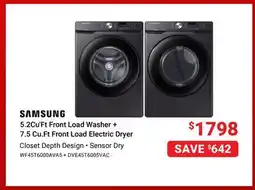 Visions Electronics SAMSUNG 5.2Cu Ft Front Load Washer + 7.5 Cu. Ft Front Load Electric Dryer offer
