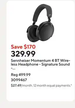 Staples Sennheiser Momentum 4 BT Wireless Headphone - Signature Sound - Adaptive Hybrid ANC - Black offer