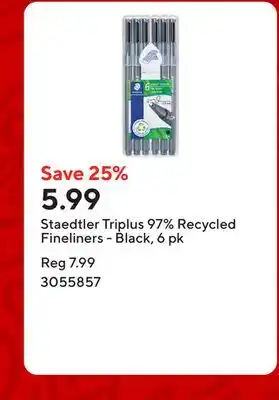 Staples Staedtler Triplus 97% Recycled Fineliners - Black, 6 pk offer