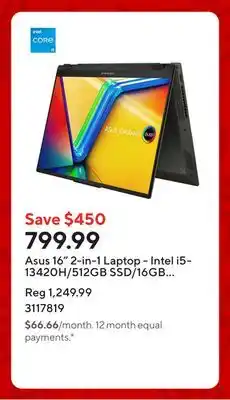 Staples Asus 16 2-in-1 Laptop - Intel i5-13420H/512GB SSD/16GB RAM/Touchscreen/Windows 11 Home offer
