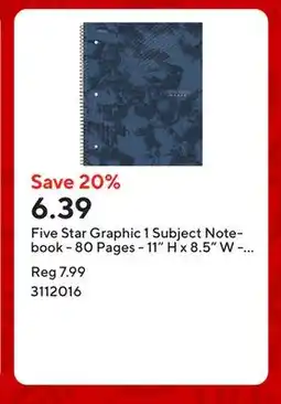 Staples Five Star Graphic 1 Subject Notebook - 80 Pages - 11 H x 8.5 W - Blue offer