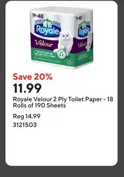 Staples Royale Velour 2 Ply Toilet Paper - 18 Rolls of 190 Sheets offer