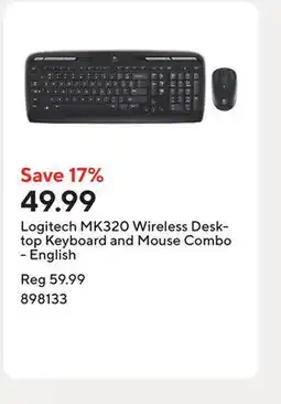 Staples Logitech MK320 Wireless Desktop Keyboard and Mouse Combo - English offer