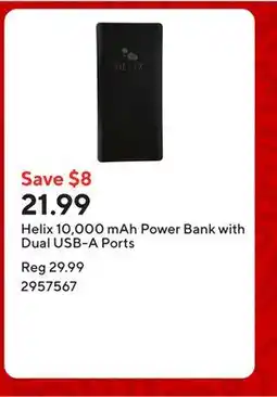 Staples Helix 10,000 mAh Power Bank with Dual USB-A Ports offer